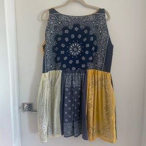 Handmade Psychic Outlaw bandana mini-dress with vintage yellow and blue bandanas